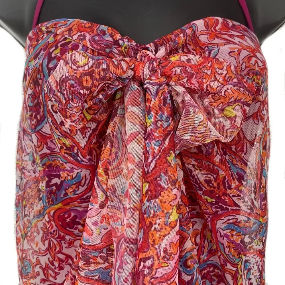 NEW Ralph Lauren Sz 6 Mesh Overlay Paisley Maroon One Piece Swimsuit Sample